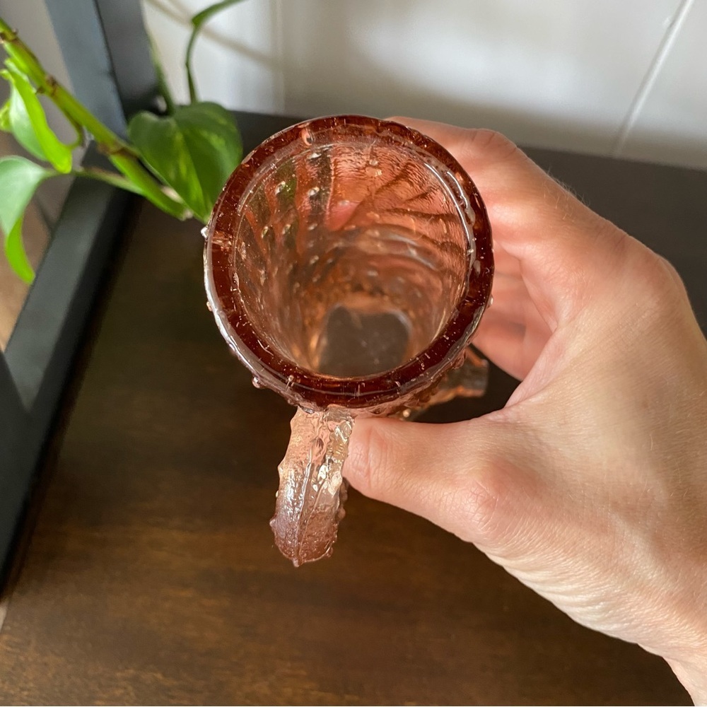 Antique Northwood LG Wright Pink Glass Town Tree Trunk Pump Creamer Vase Footed - Picture 9 of 9